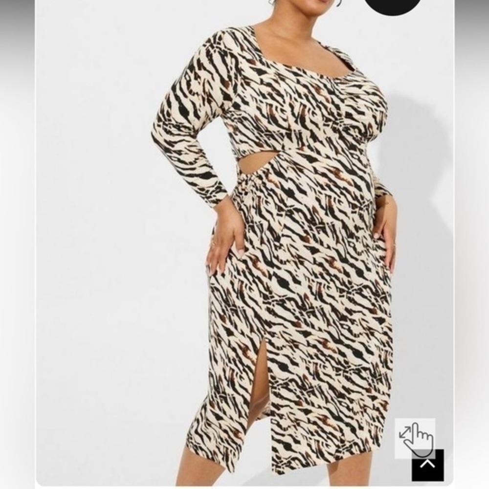 🆕 NWT torrid 2 Gold Brown Cream Animal Print Zebra Side Slit Hip Cut Dress XXL